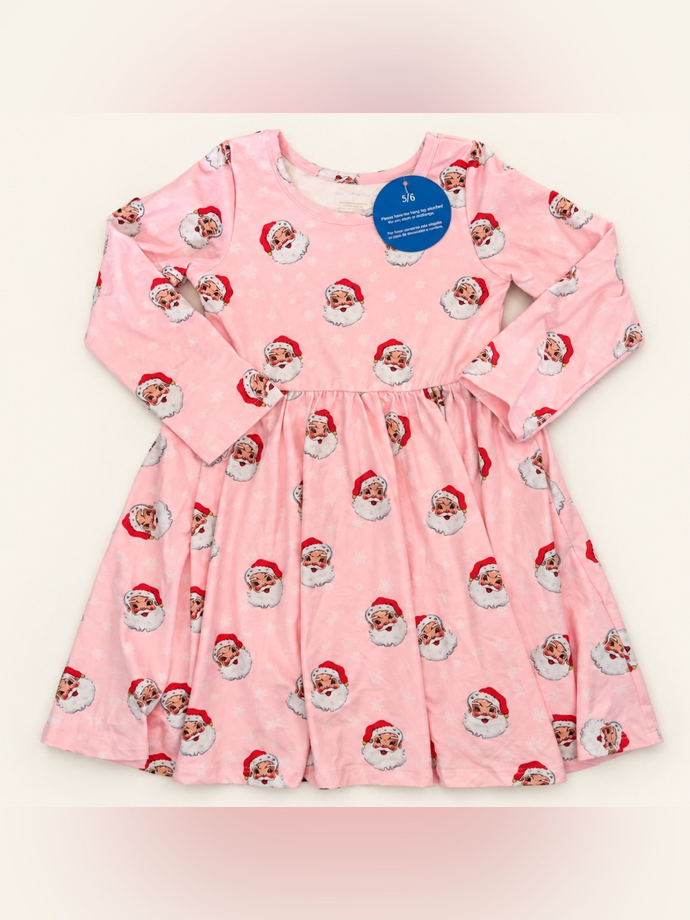 Girls' Pink Santa Print Holiday Dress